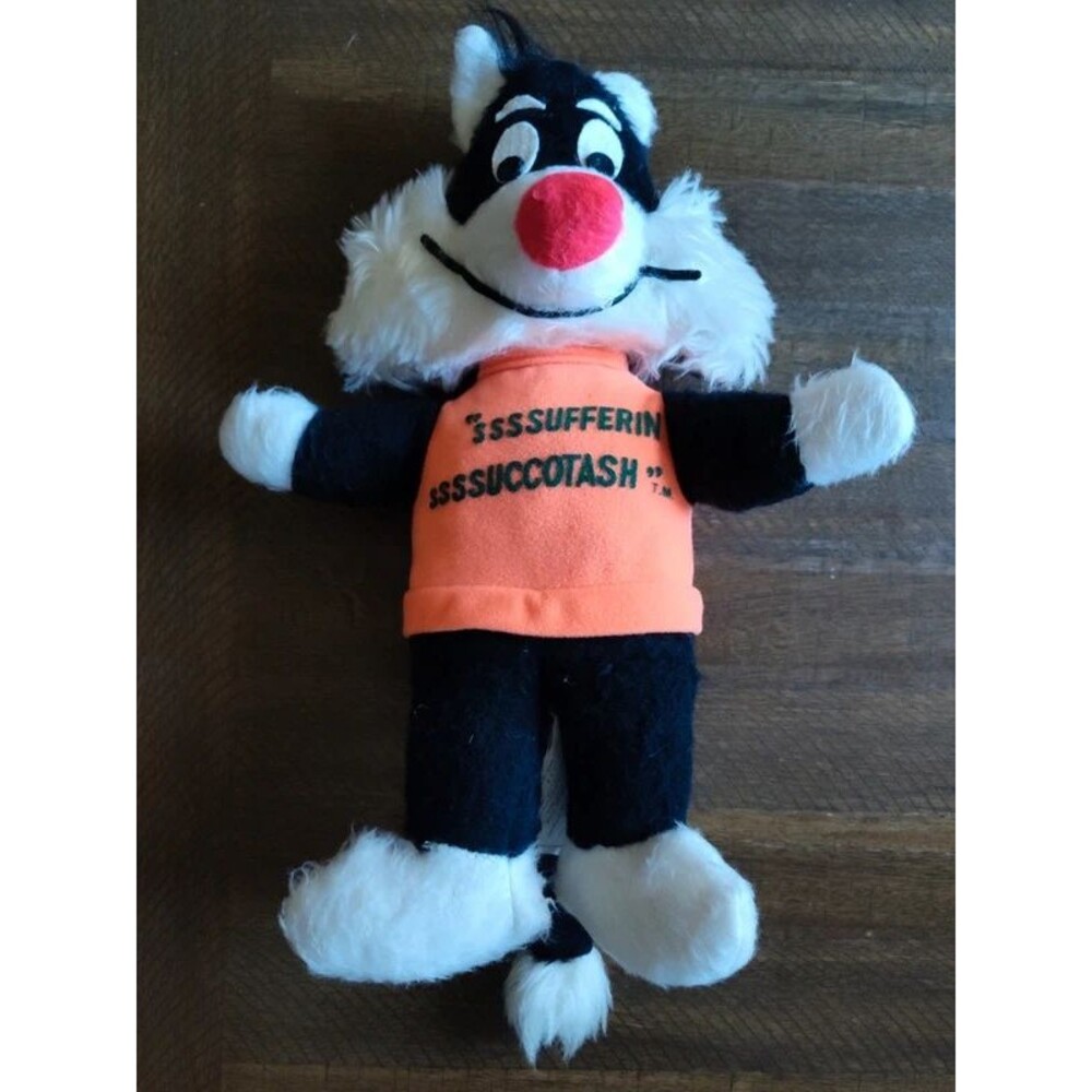 Warner Brothers Mighty Star 15" Sylvester The Cat Plush Stuffed Animal VTG 1971